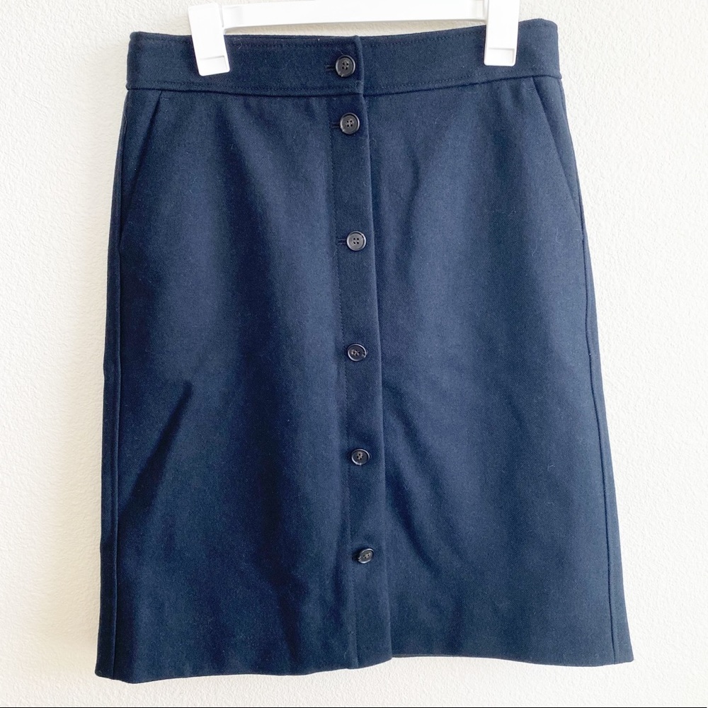 J.Crew 100% Wool button front skirt black 10 T